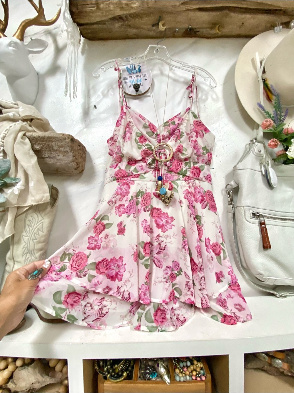 Feminine floral boho romper w prairie shabby chic resort vacay beach vibe